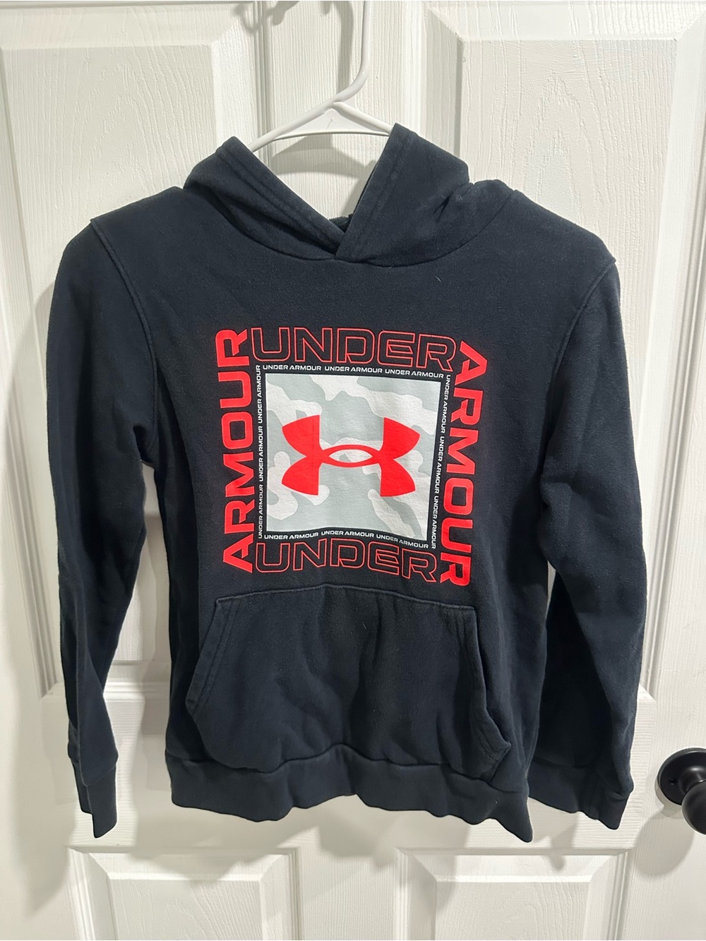 Under Armour Black Kids Hoodie with Red Logo Square Graphic
